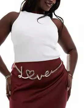 Золотистый ремень с цепочкой на талии и набедренной повязкой ASOS DESIGN Curve Love