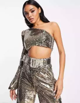 Золотистый топ с одним рукавом ASOS LUXE