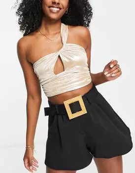 Золотистый укороченный топ на одно плечо с эффектом металлик ASOS DESIGN