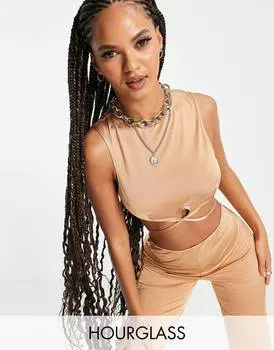 Золотистый укороченный топ с поясом в стиле 90-х ASOS DESIGN Hourglass