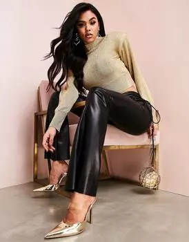 Золотистый вязаный джемпер с эффектом металлик и подплечниками ASOS LUXE