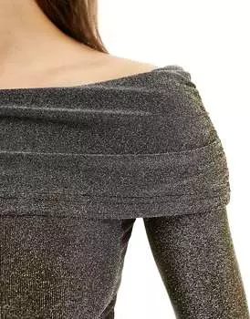 Золотистый вязаный топ с открытыми плечами и металлизированными рукавами Motel