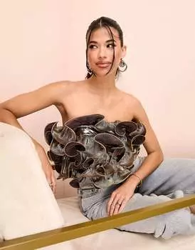 Золотое боди-бандо со складками и оборками ASOS LUXE