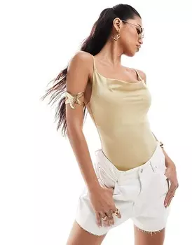 Золотое боди с воротником-хомутом ASOS DESIGN