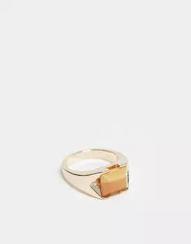 Золотое кольцо на мизинец унисекс Reclaimed Vintage с искусственным камнем