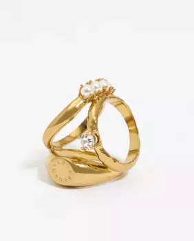 Золотое кольцо-шарф с кристаллами и жемчугом Bimba y Lola, цвет Crudo