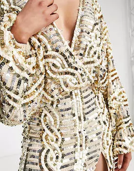 Золотое платье-кимоно с украшением ASOS DESIGN