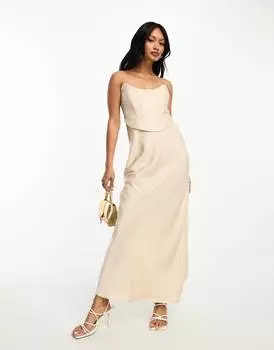 Золотое платье-комбинация макси из контрастной ткани и корсета ASOS DESIGN ASOS DESIGN