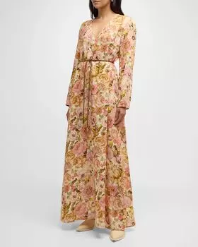 Золотое платье макси с глубоким вырезом Zimmermann, цвет Pink Rose