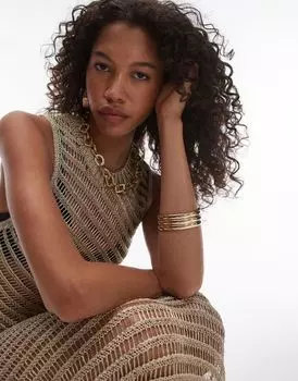 Золотое трикотажное платье-лестница с эффектом металлик Topshop