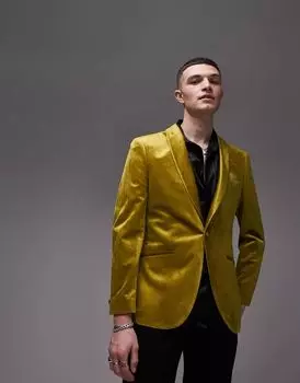 Золотой бархатный пиджак скинни Topman
