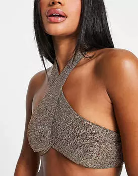 Золотой бикини-топ с запахом и бретельками South Beach Mix & Match