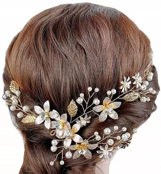 Золотой ободок, ветка, украшение, цветы, жемчуг, СВАДЬБА Edibazzar