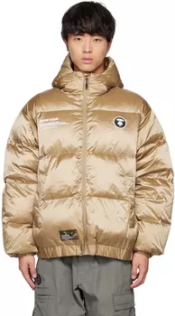 Золотой пуховик с капюшоном AAPE by A Bathing Ape