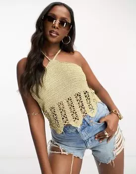 Золотой топ с открытой бретелькой крючком ASOS