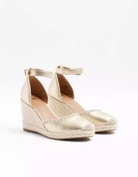 Золотые эспадрильи на танкетке River Island Stitch