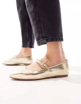 Золотые балетки River Island с ремешком