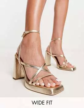 Золотые босоножки на платформе и платформе с ремешками ASOS DESIGN Wide Fit Nashville
