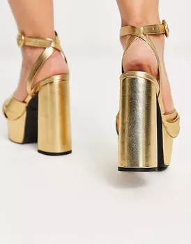 Золотые босоножки на платформе с завязками ASOS DESIGN Wide Fit Natia