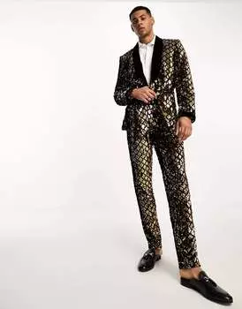 Золотые костюмные брюки скинни с ромбовидными пайетками ASOS