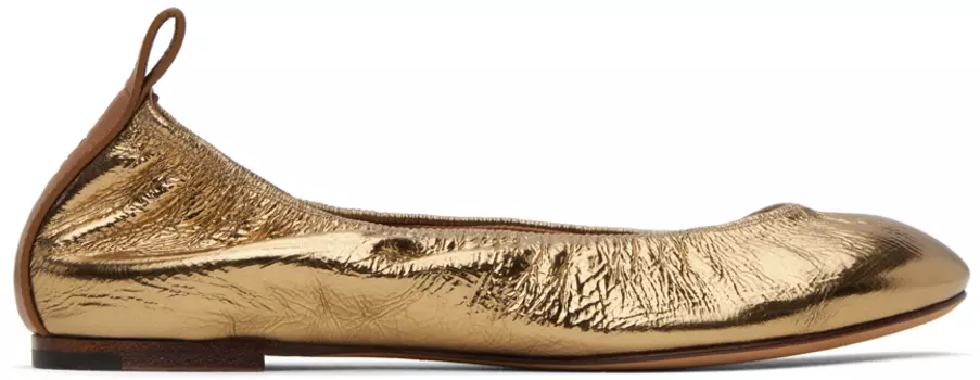 Золотые кожаные балетки Lanvin