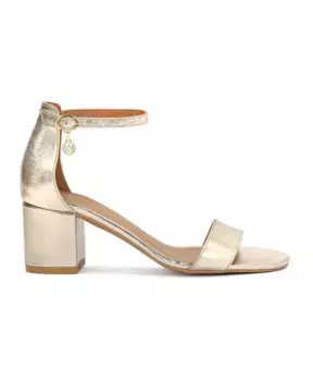 Золотые кожаные босоножки на широком каблуке. Kazar, желтый