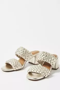 Золотые кожаные босоножки с плетеными ремешками и блочным каблуком Oliver Bonas, желтый