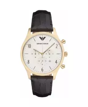 Золотые кожаные кварцевые мужские часы Emporio Armani, желтый