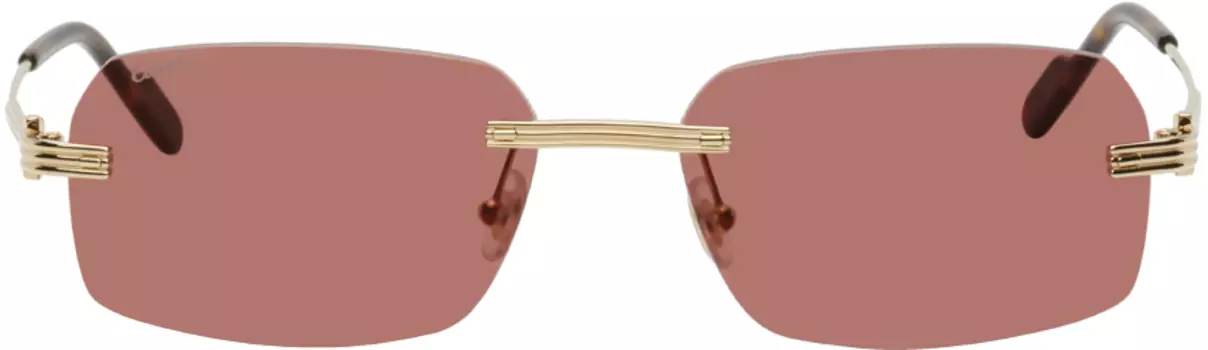 Золотые прямоугольные солнцезащитные очки Cartier