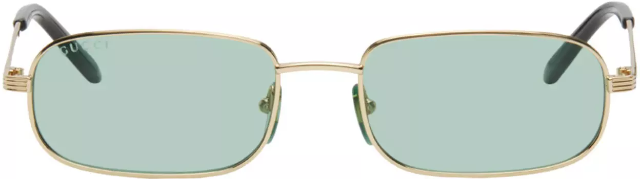 Золотые прямоугольные солнцезащитные очки Gucci, золотой/золотой/зеленый