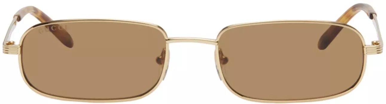 Золотые прямоугольные солнцезащитные очки Gucci, золотой/золотой/коричневый
