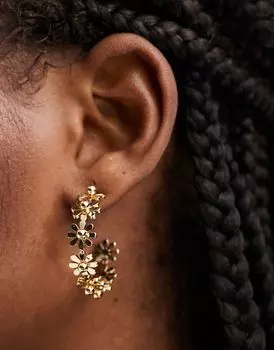 Золотые серьги-кольца ASOS DESIGN 20 мм с цветочным принтом