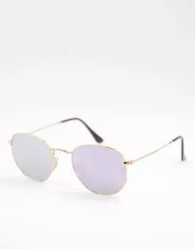 Золотые шестиугольные солнцезащитные очки Ray-Ban с фиолетовыми линзами