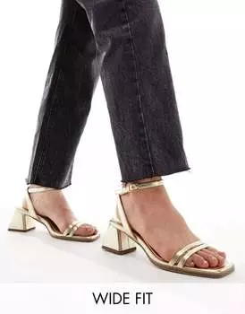 Золотые широкие босоножки на среднем каблуке ASOS Design Wide Fit Honeydew