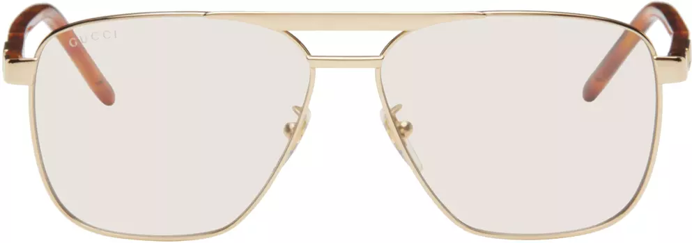 Золотые солнцезащитные очки-авиаторы Gucci, Gold/Havana/Yellow
