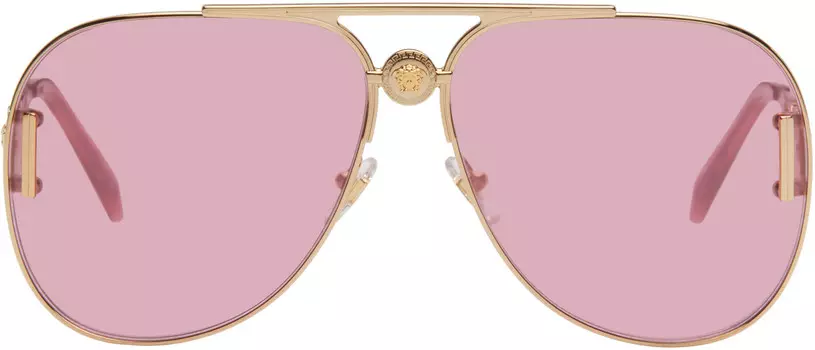 Золотые солнцезащитные очки-пилоты Medusa '95 Versace, золотой/розовый