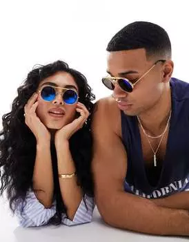 Золотые солнцезащитные очки Spitfire Lennon с зеркальными синими откидными линзами