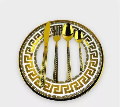 Золотые столовые приборы Medusa из 24 предметов, обеденные столовые приборы, сервировочные столовые приборы на 6 персон, роскошные столовые приборы из нержавеющей стали 18/10, ложки, ножи, вилки, чайные ложки Bavary