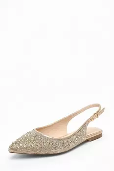 Золотые туфли-лодочки с ремешком на пятке и декором QUIZ Clothing