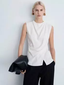 Зональный драпированный топ без рукавов Mango, цвет Natural White