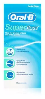 Зубная нить для брекетов и имплантов Oral B Super Floss