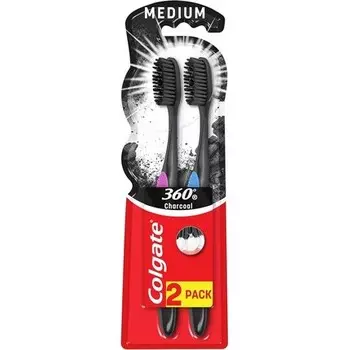 Зубная щетка 360 Black Medium - Упаковка из 2 шт Colgate