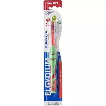 Зубная щетка Monster для детей 2–6 лет, мягкая, красная и зеленая, Elgydium