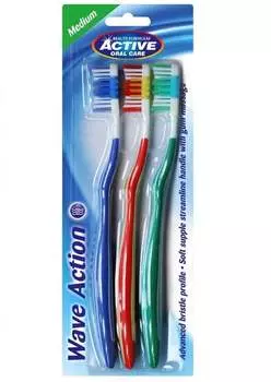 Зубная щетка среднего размера, 3 шт. Beauty Formulas, Active Oral Care Wave Action