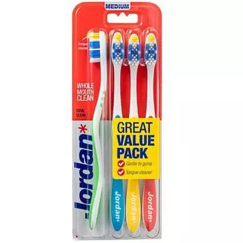 Зубная щетка среднего размера, 4 шт. Jordan, Total Clean