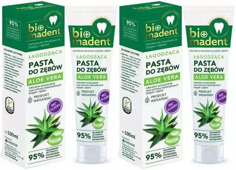 ЗУБНАЯ ПАСТА ДЛЯ ЧУВСТВИТЕЛЬНЫХ ЗУБОВ БЕЗ ФТОРА УСПОКАИВАЮЩАЯ АЛОЭ ВЕРА BIO MADENT 100 мл Inna marka