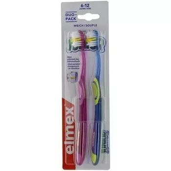 Зубные щетки Elmex Junior Duo Pack, мягкие, для детей 6–12 лет, зеленый и синий