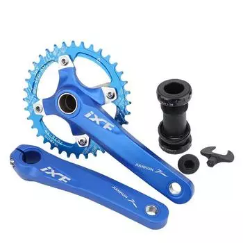 Звезда для горного велосипеда SHENGXIN, полый интегрированный кривошип, нижний кронштейн, синий кривошип + нижний кронштейн + синие положительные и отрицательные звезды (оставьте сообщение с указанием количества зубьев: 32T/34T/36T/38T)