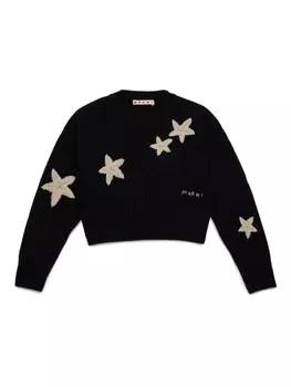Звездный свитер Marni Kids, выполненный в технике интарсия, черный