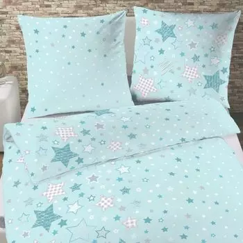 Звезды и звездочки - Постельное белье для девочек Fein Biber цвета морской волны, мятного, серого - наволочка 80х80 + пододеяльник 155х220 см - 100% хлопок termana Traum&Trend